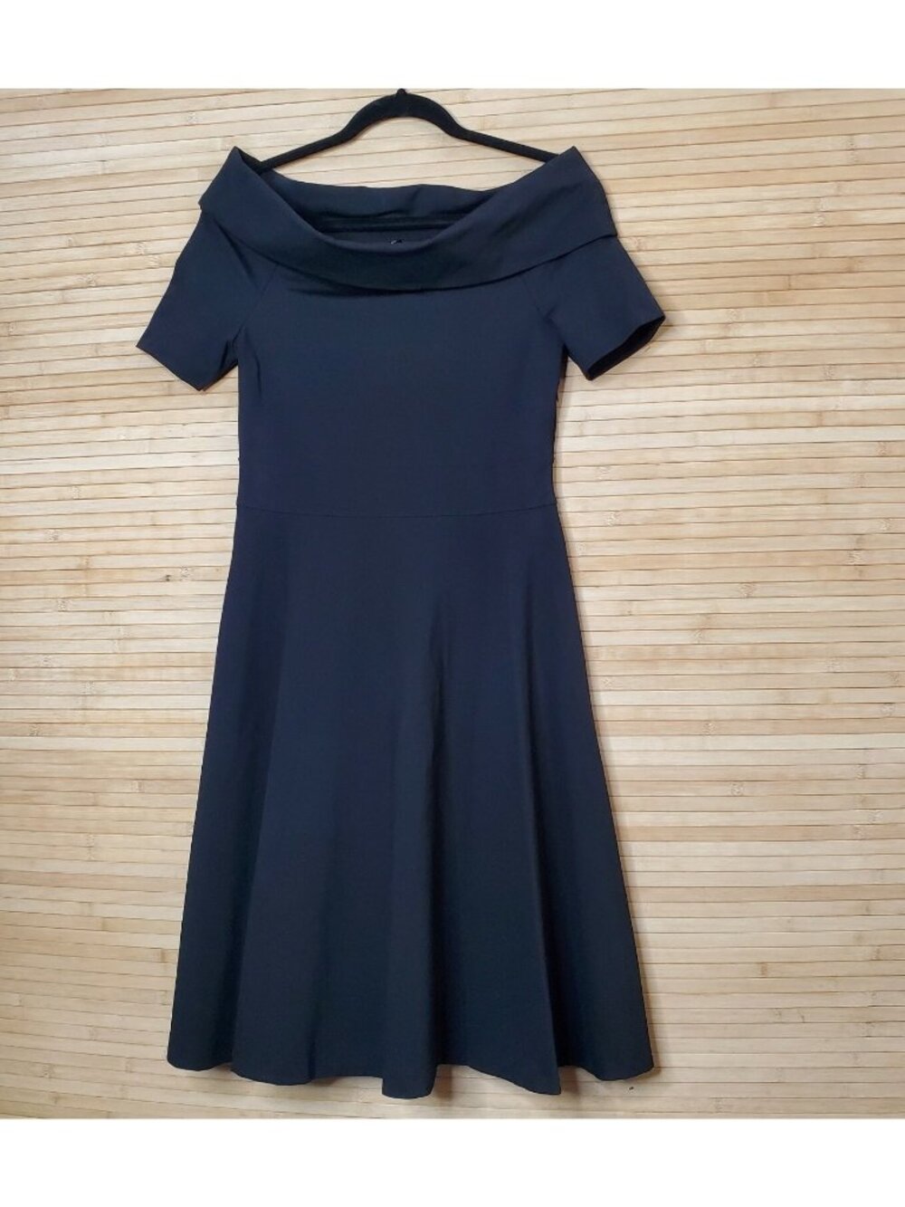 Karen Millen Women's US 8 fit flare off shoulder Black dress work and play